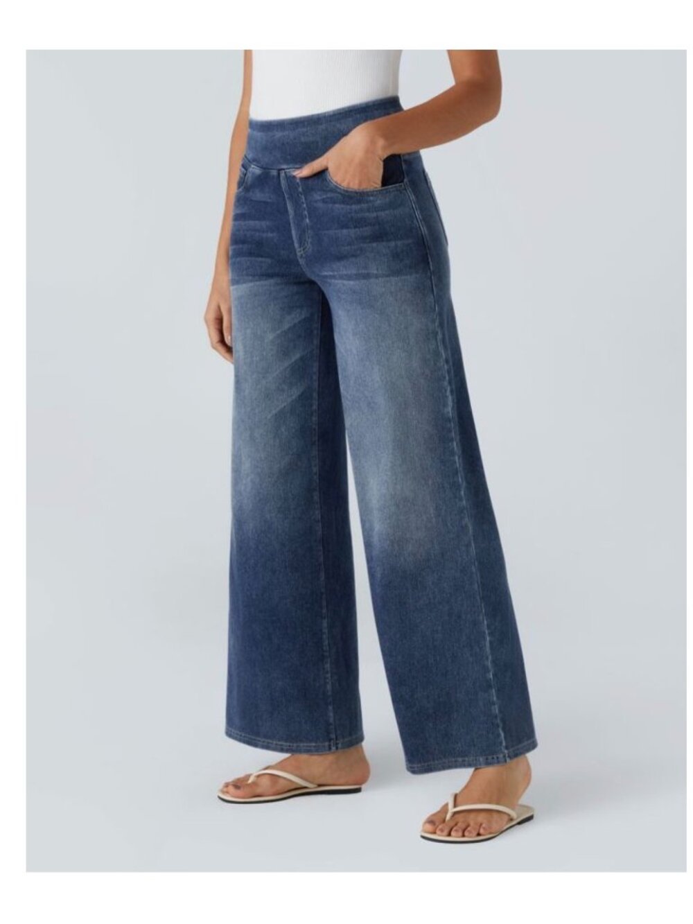 Halara Large Tall Wide-Leg Stretch Denim Jeans High-Rise Large Blue